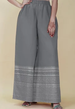 Block Printed Cotton Palazzo in Grey