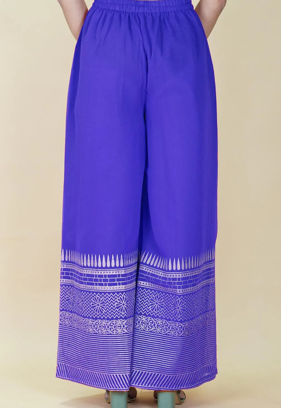 Block Printed Cotton Palazzo in Blue