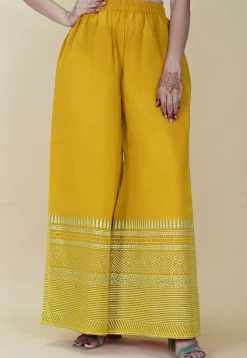 Block Printed Cotton Palazzo in Mustard
