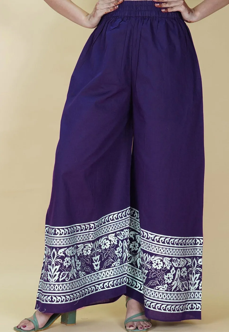 Block Printed Cotton Palazzo in Dark Purple