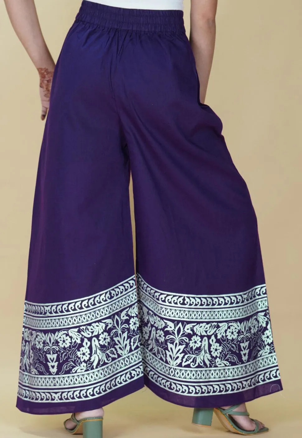 Block Printed Cotton Palazzo in Dark Purple