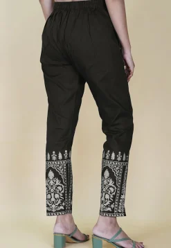 Block Printed Cotton Pant inDark Grey