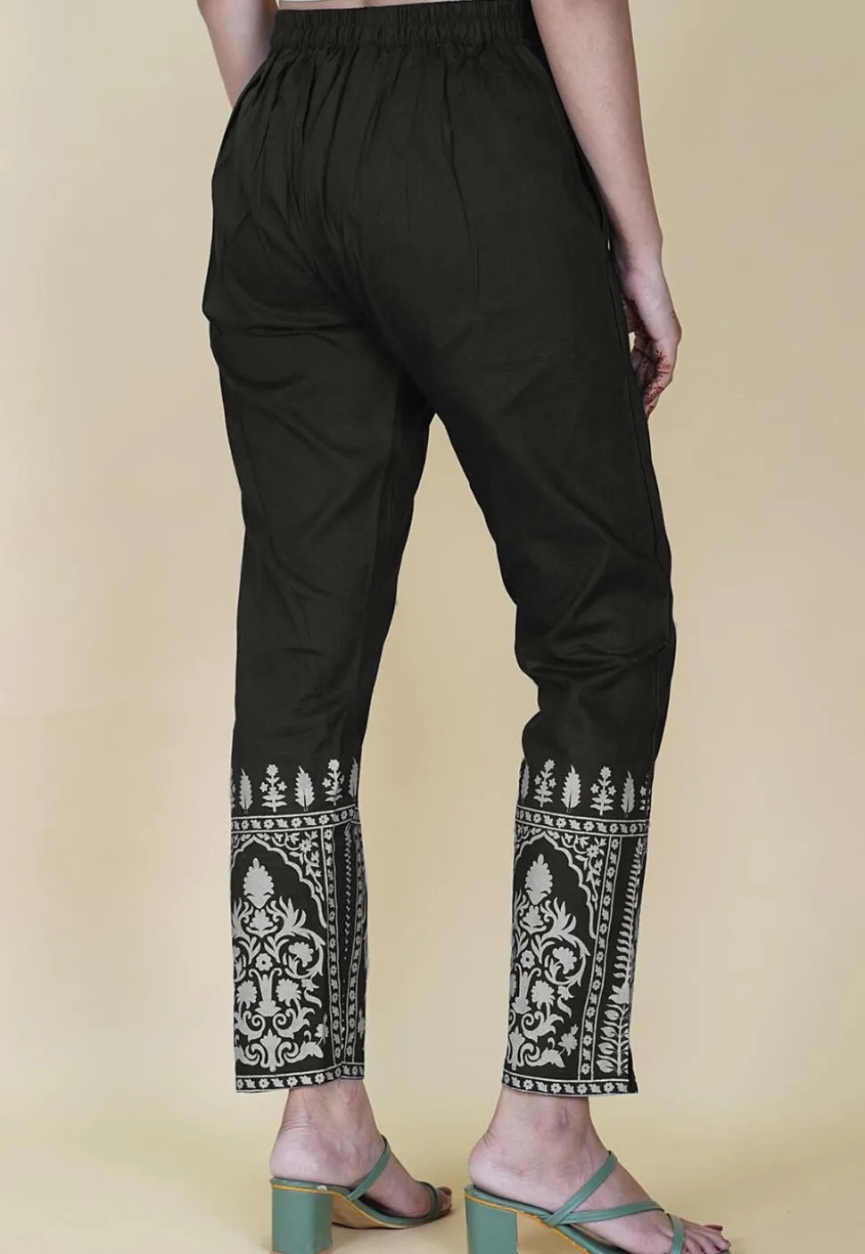 Block Printed Cotton Pant inDark Grey