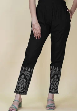Block Printed Cotton Pant inBlack