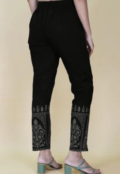 Block Printed Cotton Pant inBlack