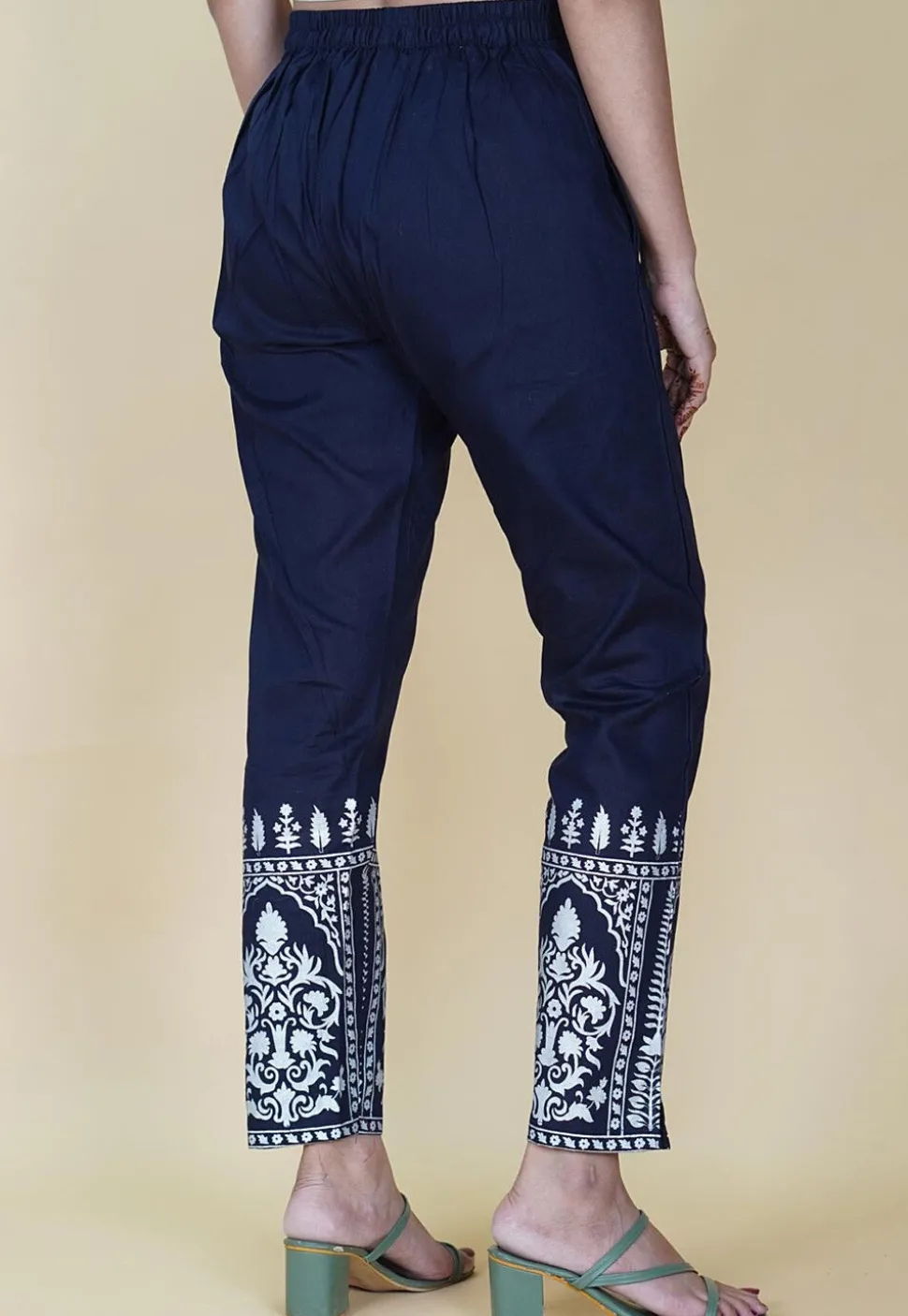 Block Printed Cotton Pant in Navy Blue