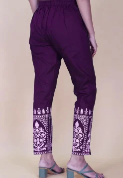 Block Printed Cotton Pant inPurple