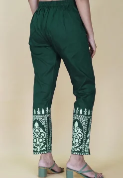 Block Printed Cotton Pant inTeal Green