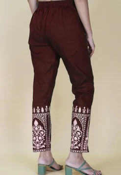 Block Printed Cotton Pant inMaroon