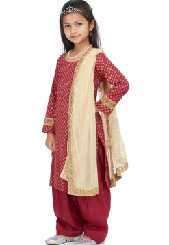 Block Printed Cotton Punjabi Suit in Maroon