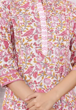 Block Printed Cotton Punjabi Suit in Off White