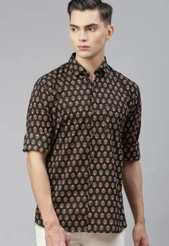 Block Printed Cotton Shirt in Black