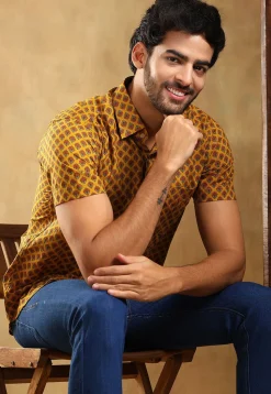 Block Printed Cotton Shirt in Mustard
