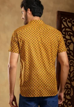 Block Printed Cotton Shirt in Mustard