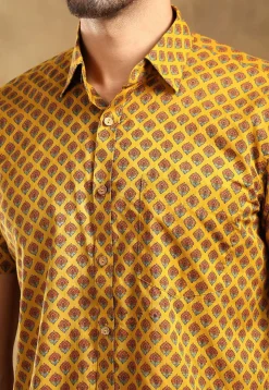 Block Printed Cotton Shirt in Mustard