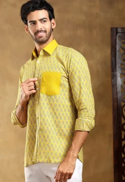 Block Printed Cotton Shirt in Yellow