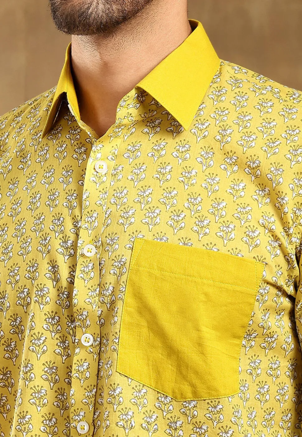 Block Printed Cotton Shirt in Yellow
