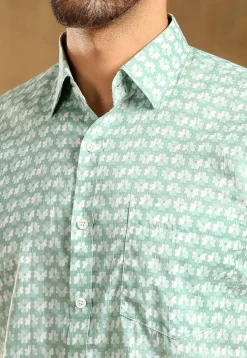 Block Printed Cotton Shirt in Pastel Green