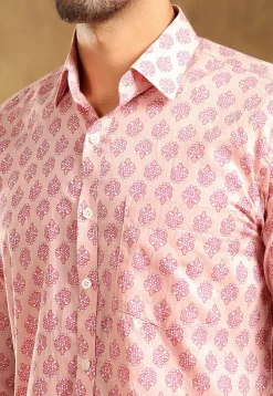 Block Printed Cotton Shirt in Light Peach