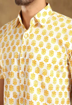 Block Printed Cotton Shirt in Off White