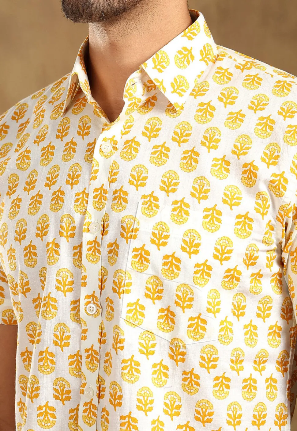 Block Printed Cotton Shirt in Off White