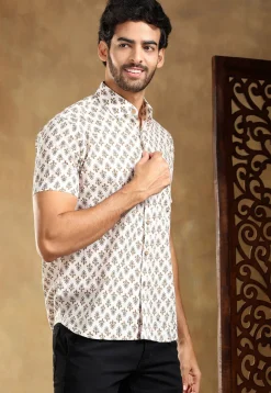 Block Printed Cotton Shirt in White