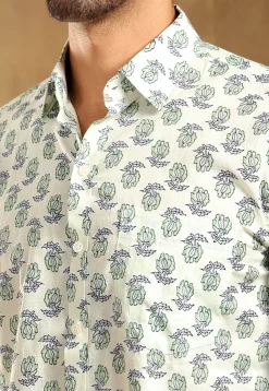 Block Printed Cotton Shirt in Off White