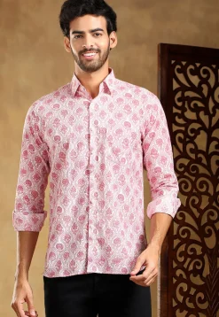 Block Printed Cotton Shirt in White