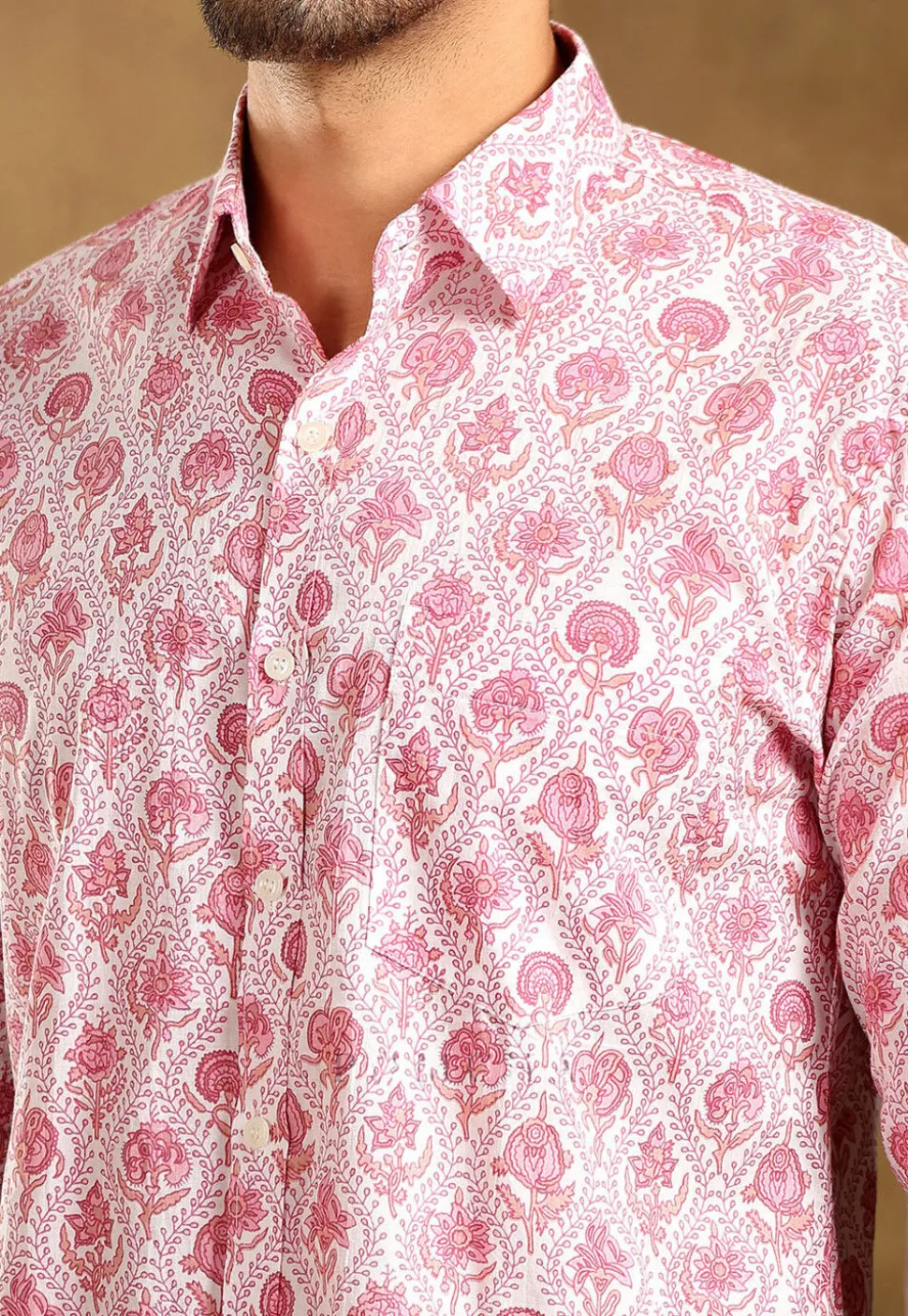 Block Printed Cotton Shirt in White