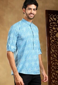 Block Printed Cotton Shirt in Blue