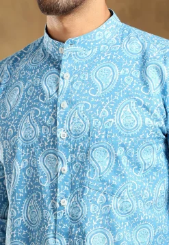 Block Printed Cotton Shirt in Blue