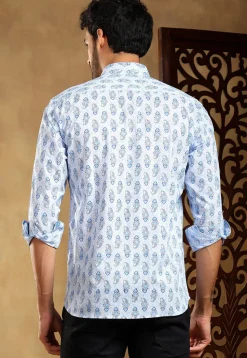 Block Printed Cotton Shirt in Pastel Blue