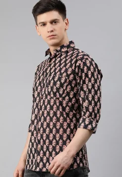 Block Printed Cotton Shirt in Black