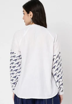 Block Printed Cotton Shirt in Off White