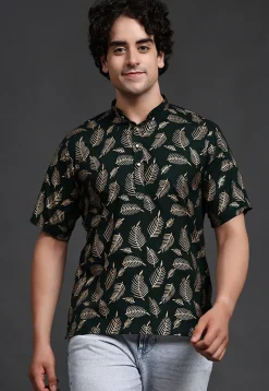 Block Printed Cotton Short Kurta in Dark Green