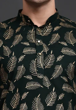 Block Printed Cotton Short Kurta in Dark Green