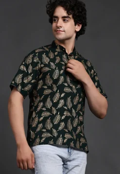 Block Printed Cotton Short Kurta in Dark Green