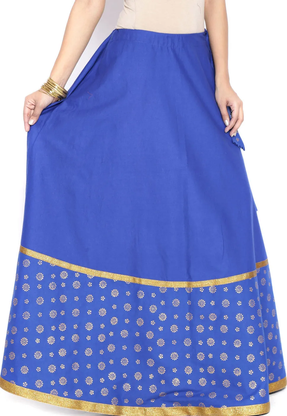 Block Printed Cotton Skirt in Royal Blue