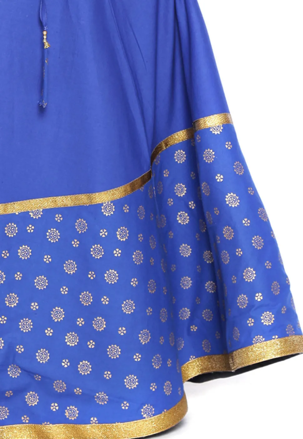 Block Printed Cotton Skirt in Royal Blue