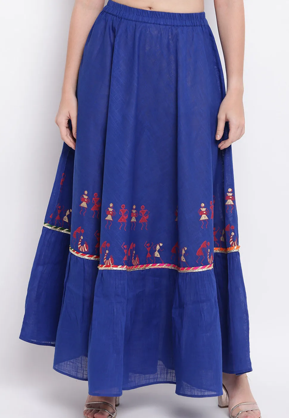 Block Printed Cotton Skirt in Dark Blue