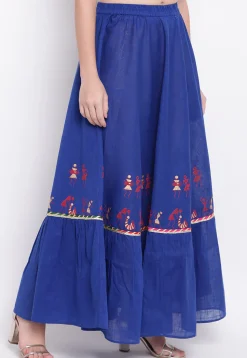 Block Printed Cotton Skirt in Dark Blue