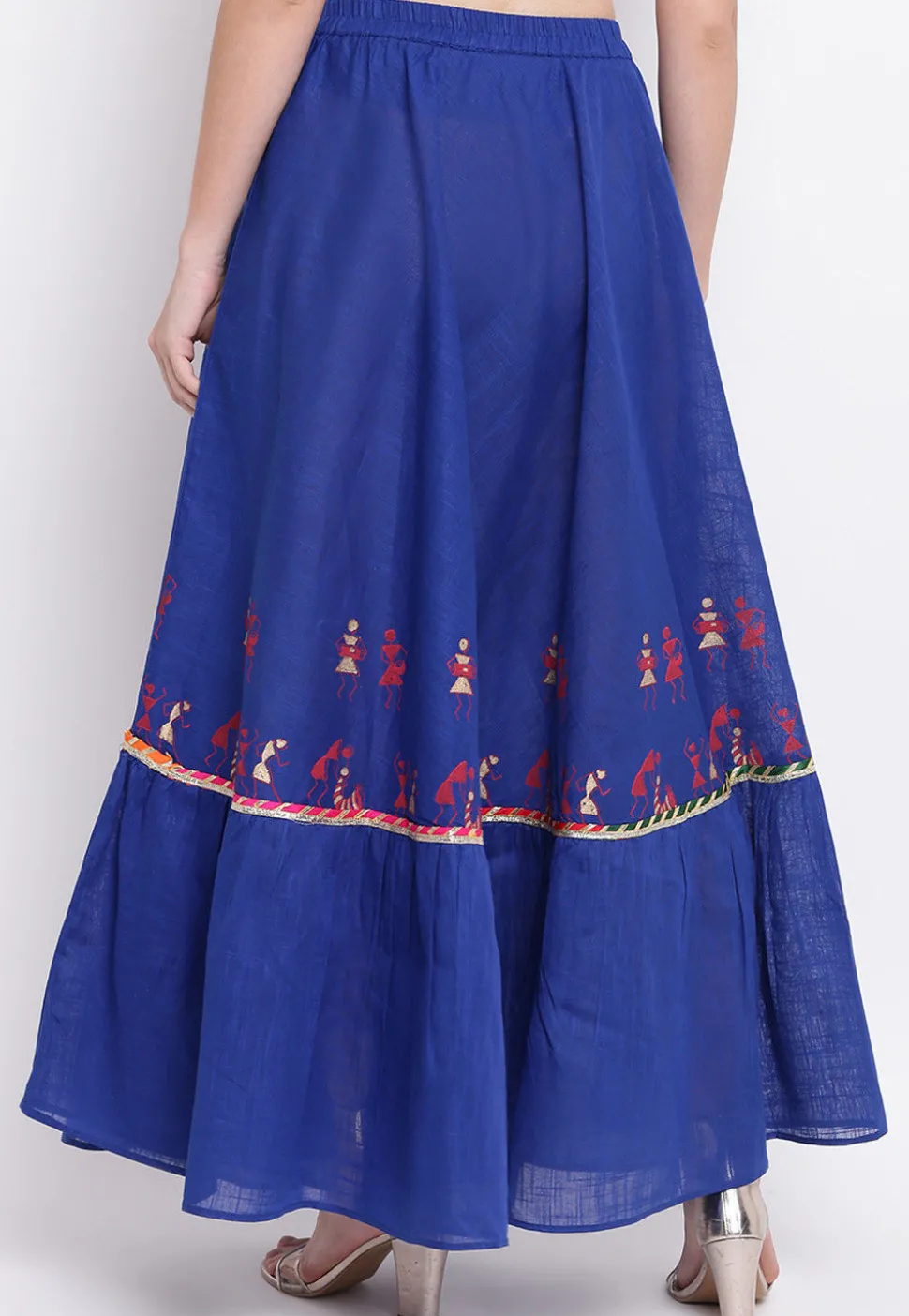 Block Printed Cotton Skirt in Dark Blue