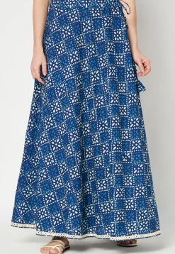 Block Printed Cotton Skirt in Royal Blue