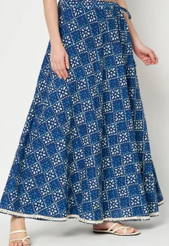 Block Printed Cotton Skirt in Royal Blue