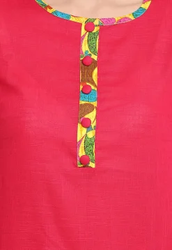 Block Printed Cotton Slub Pakistani Suit in Fuchsia