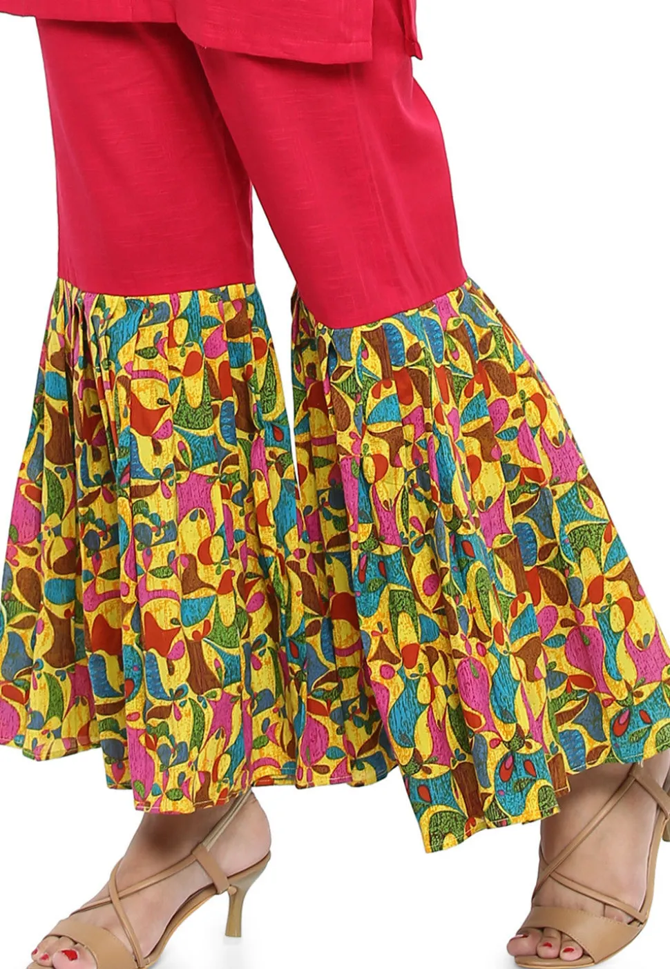 Block Printed Cotton Slub Pakistani Suit in Fuchsia