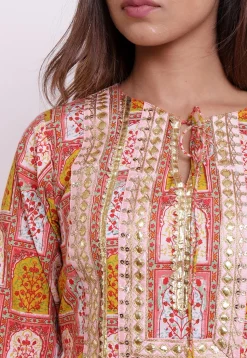 Block Printed Cotton Straight Suit in Multicolor