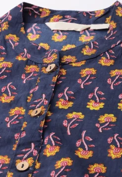 Block Printed Cotton Straight Kurta in Navy Blue