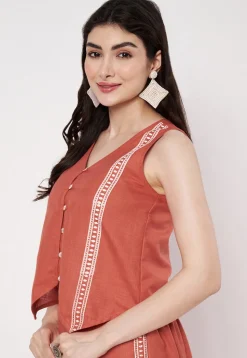 Block Printed Cotton Top in Orange