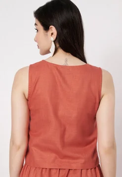Block Printed Cotton Top in Orange